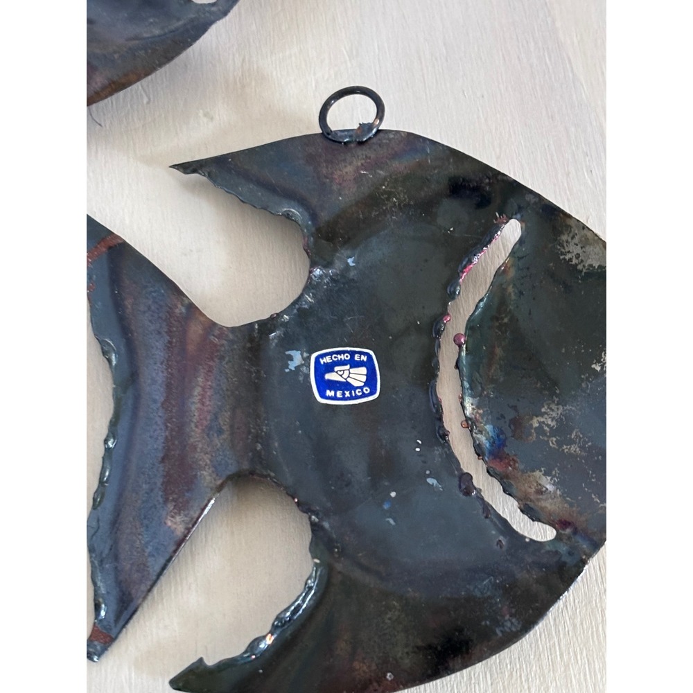 Vintage Brutalist Mixed Metal Angel Fish Wall Art Set 3 Made in Mexico MCM Folk - Picture 9 of 11
